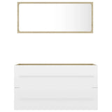 2 Piece Bathroom Furniture Set White and Sonoma Oak Engineered Wood
