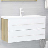 2 Piece Bathroom Furniture Set White and Sonoma Oak Engineered Wood - Rear View