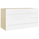 2 Piece Bathroom Furniture Set White and Sonoma Oak Engineered Wood - Close-Up Angle