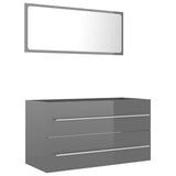 2 Piece Bathroom Furniture Set High Gloss Grey Engineered Wood - Front View