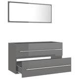 2 Piece Bathroom Furniture Set High Gloss Grey Engineered Wood - Side View