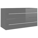 2 Piece Bathroom Furniture Set High Gloss Grey Engineered Wood - Close-Up Angle