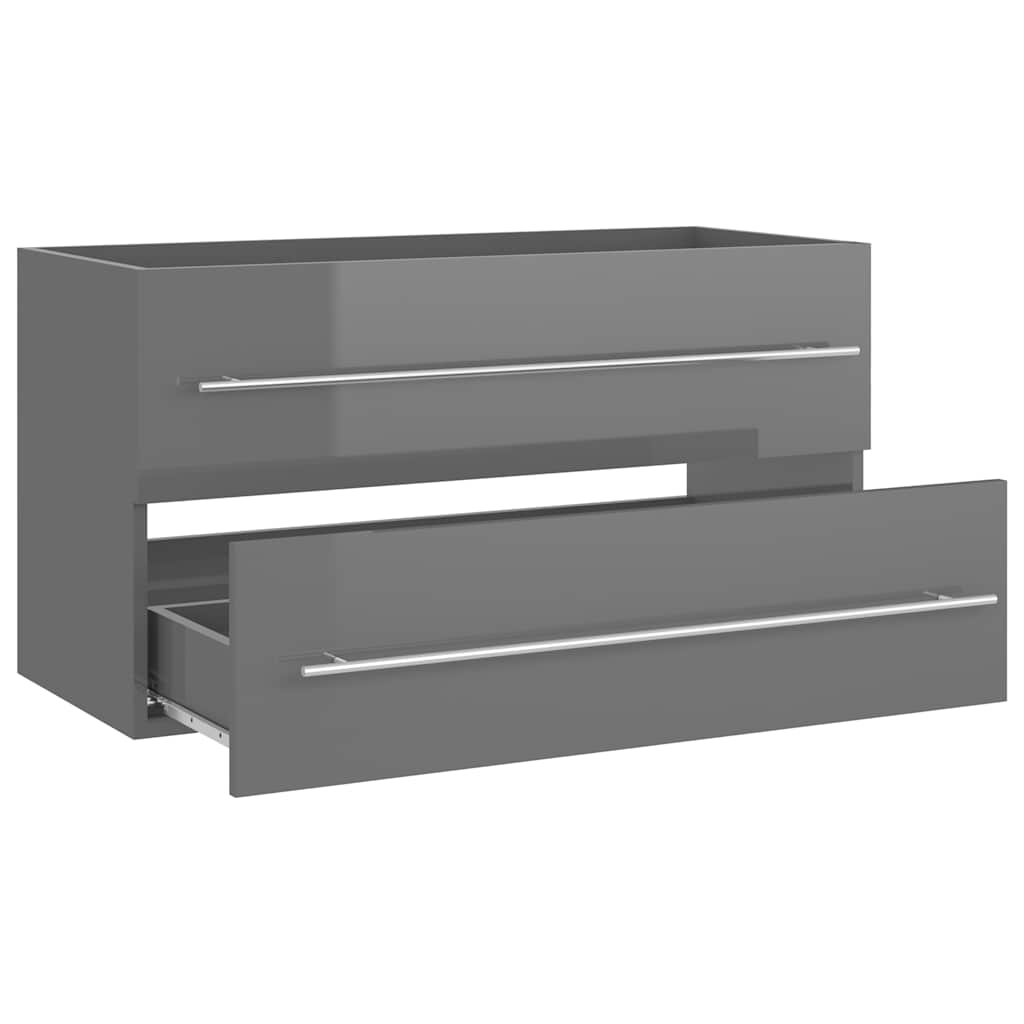 2 Piece Bathroom Furniture Set High Gloss Grey Engineered Wood