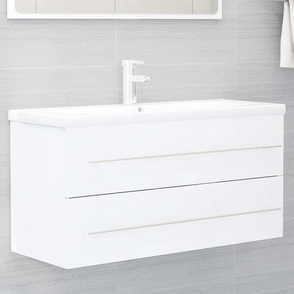 2 Piece Bathroom Furniture Set White Engineered Wood