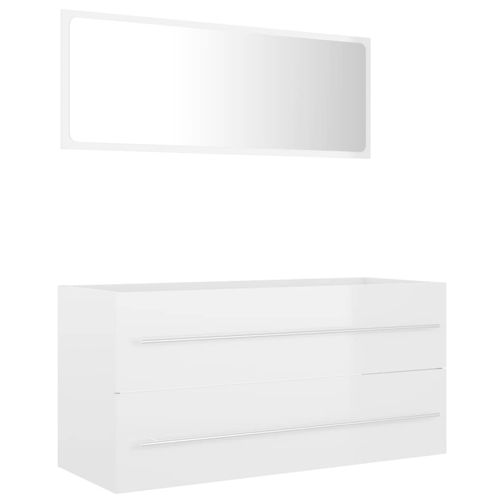 2 Piece Bathroom Furniture Set High Gloss White Engineered Wood