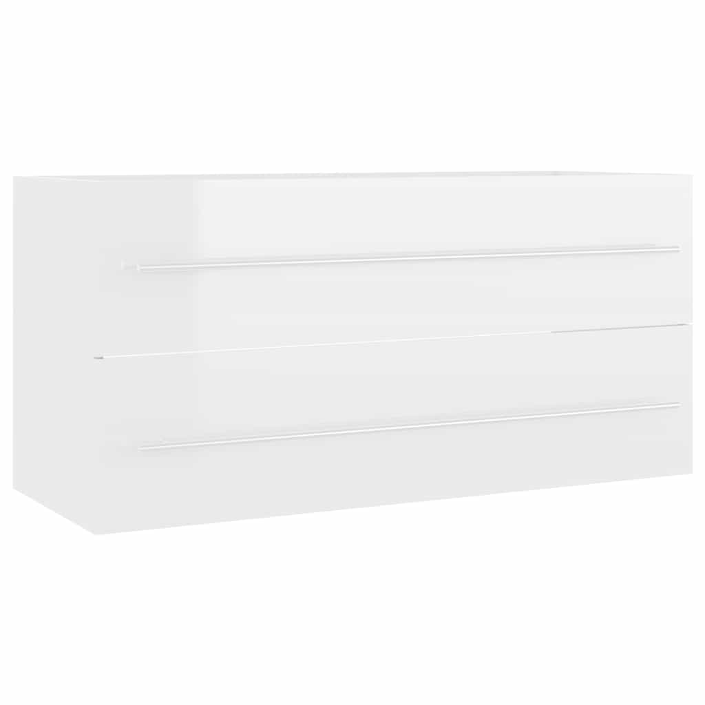 2 Piece Bathroom Furniture Set High Gloss White Engineered Wood