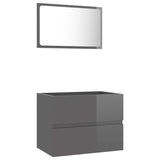 2 Piece Bathroom Furniture Set Grey Engineered Wood - Front View