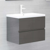 2 Piece Bathroom Furniture Set Grey Engineered Wood - Extra Image