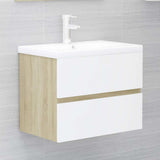 2 Piece Bathroom Furniture Set White and Sonoma Oak Engineered Wood