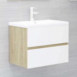 2 Piece Bathroom Furniture Set White and Sonoma Oak Engineered Wood - Extra Image