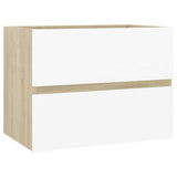 2 Piece Bathroom Furniture Set White and Sonoma Oak Engineered Wood