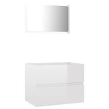 2 Piece Bathroom Furniture Set High Gloss White Engineered Wood - Front View