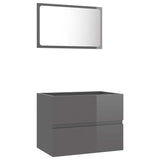 2 Piece Bathroom Furniture Set High Gloss Grey Engineered Wood - Front View
