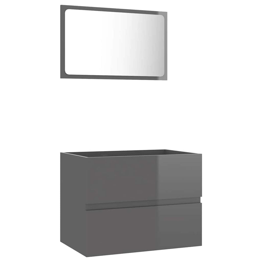 2 Piece Bathroom Furniture Set High Gloss Grey Engineered Wood