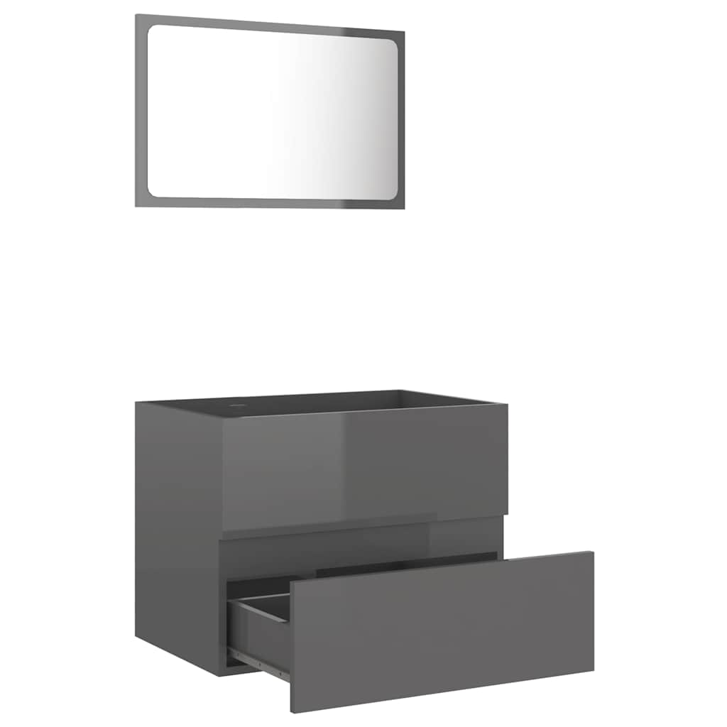2 Piece Bathroom Furniture Set High Gloss Grey Engineered Wood