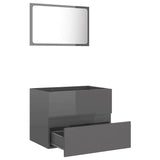 2 Piece Bathroom Furniture Set High Gloss Grey Engineered Wood - Side View