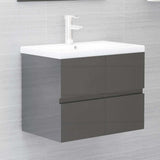 2 Piece Bathroom Furniture Set High Gloss Grey Engineered Wood - Extra Image