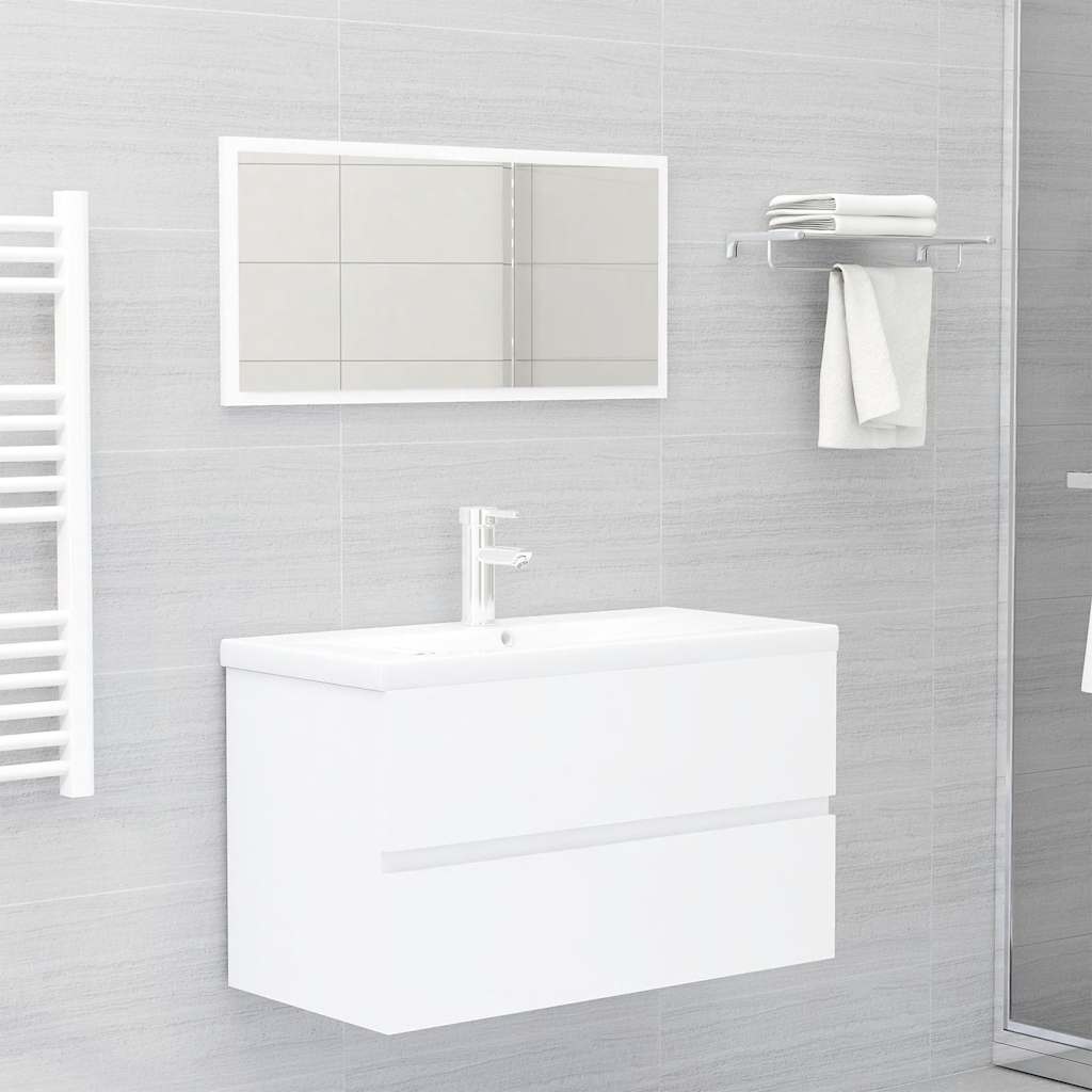 2 Piece Bathroom Furniture Set White Engineered Wood