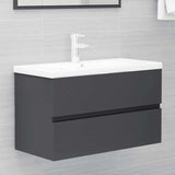 2 Piece Bathroom Furniture Set Grey Engineered Wood - Extra Image