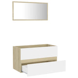 2 Piece Bathroom Furniture Set White and Sonoma Oak Engineered Wood - Side View