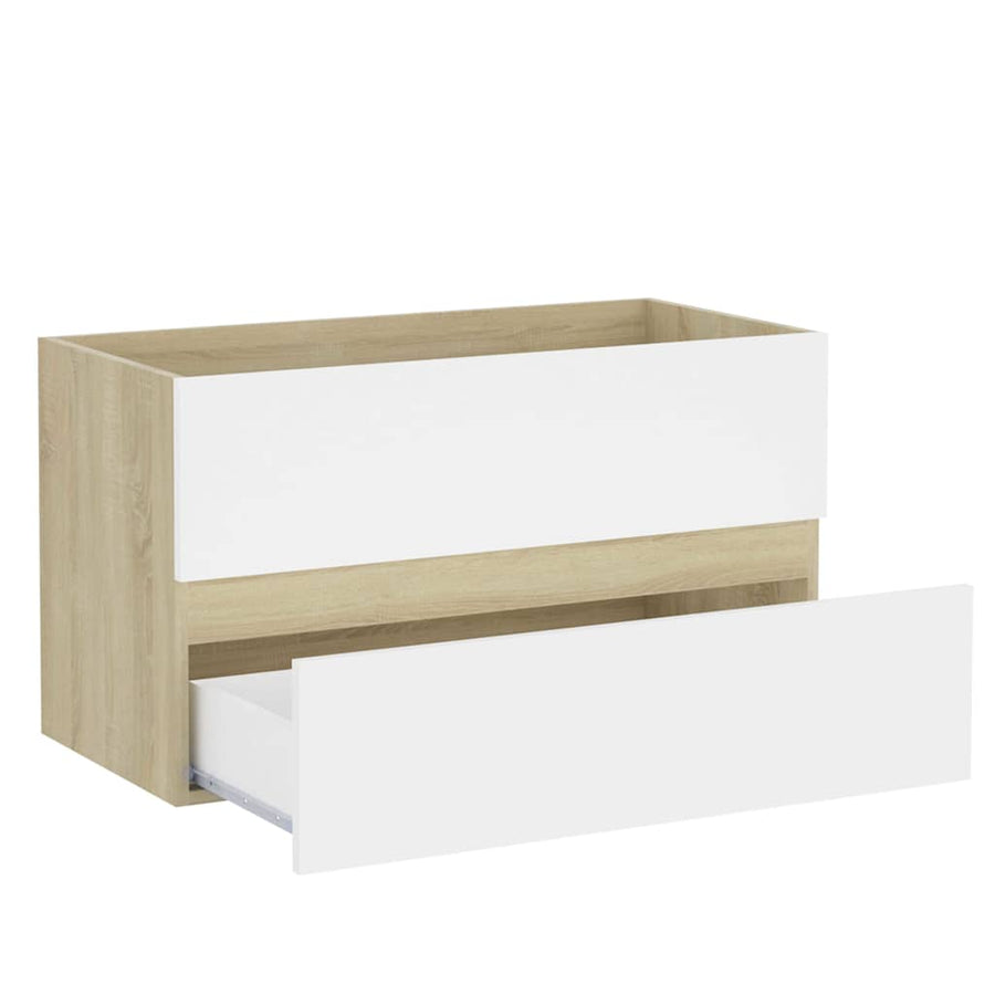 2 Piece Bathroom Furniture Set White and Sonoma Oak Engineered Wood