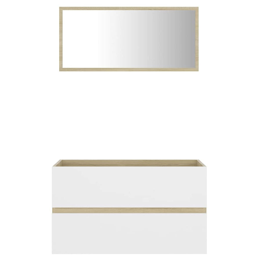 2 Piece Bathroom Furniture Set White and Sonoma Oak Engineered Wood
