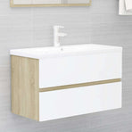 2 Piece Bathroom Furniture Set White and Sonoma Oak Engineered Wood