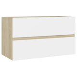 2 Piece Bathroom Furniture Set White and Sonoma Oak Engineered Wood