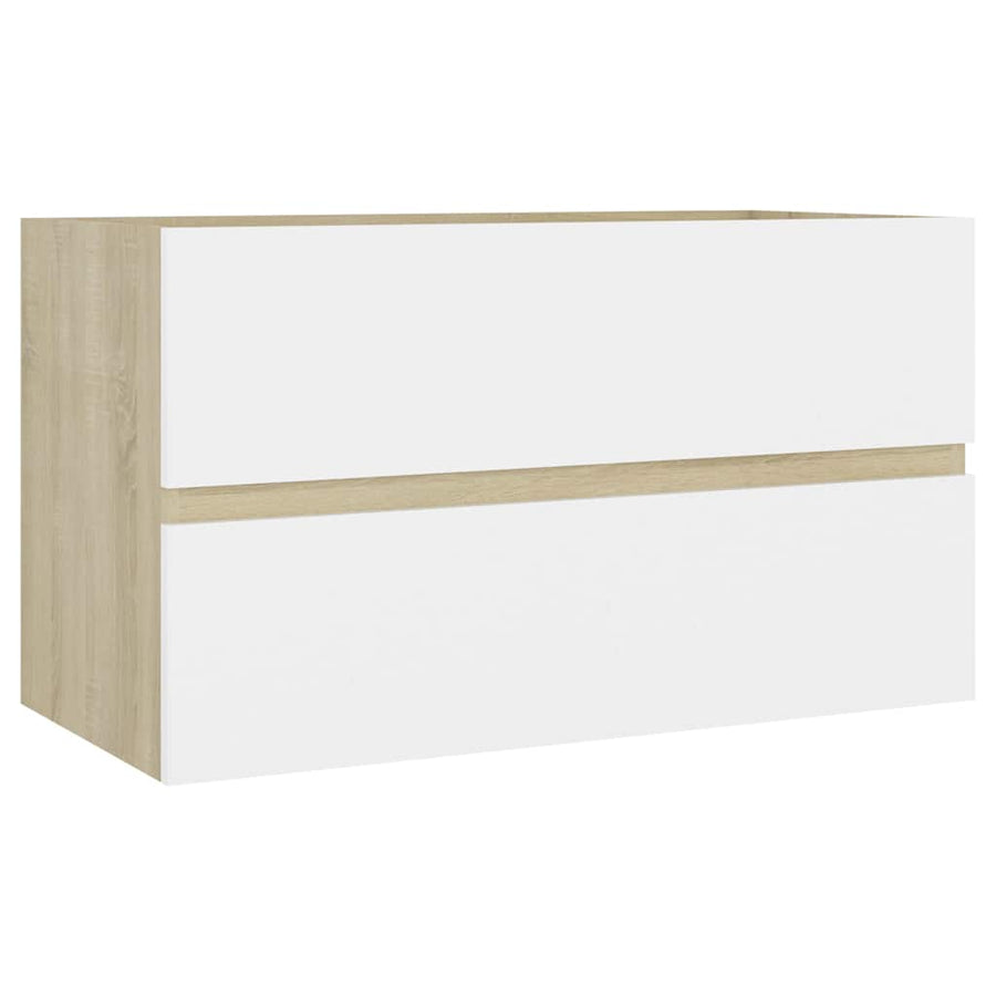 2 Piece Bathroom Furniture Set White and Sonoma Oak Engineered Wood