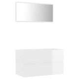 2 Piece Bathroom Furniture Set High Gloss White Engineered Wood - Front View