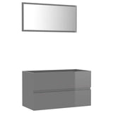 2 Piece Bathroom Furniture Set High Gloss Grey Engineered Wood - Front View