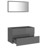 2 Piece Bathroom Furniture Set High Gloss Grey Engineered Wood - Side View