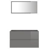 2 Piece Bathroom Furniture Set High Gloss Grey Engineered Wood - Top-Down View