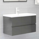 2 Piece Bathroom Furniture Set High Gloss Grey Engineered Wood - Extra Image