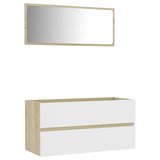 2 Piece Bathroom Furniture Set White and Sonoma Oak Engineered Wood - Front View