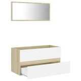 2 Piece Bathroom Furniture Set White and Sonoma Oak Engineered Wood - Side View