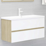 2 Piece Bathroom Furniture Set White and Sonoma Oak Engineered Wood - Extra Image