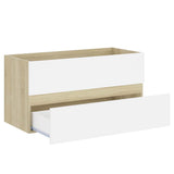 2 Piece Bathroom Furniture Set White and Sonoma Oak Engineered Wood - Extra Image