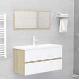 2 Piece Bathroom Furniture Set White and Sonoma Oak Engineered Wood