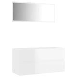 2 Piece Bathroom Furniture Set High Gloss White Engineered Wood - Front View