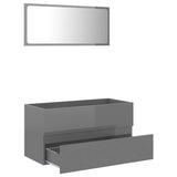 2 Piece Bathroom Furniture Set High Gloss Grey Engineered Wood - Side View