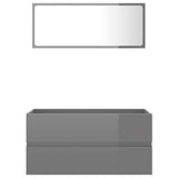 2 Piece Bathroom Furniture Set High Gloss Grey Engineered Wood - Top-Down View