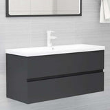 2 Piece Bathroom Furniture Set Grey Engineered Wood - Extra Image
