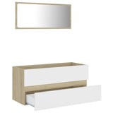 2 Piece Bathroom Furniture Set White and Sonoma Oak Engineered Wood - Side View