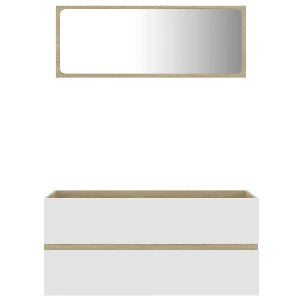 2 Piece Bathroom Furniture Set White and Sonoma Oak Engineered Wood