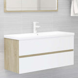 2 Piece Bathroom Furniture Set White and Sonoma Oak Engineered Wood - Extra Image