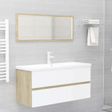 2 Piece Bathroom Furniture Set White and Sonoma Oak Engineered Wood