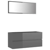 2 Piece Bathroom Furniture Set High Gloss Grey Engineered Wood - Front View