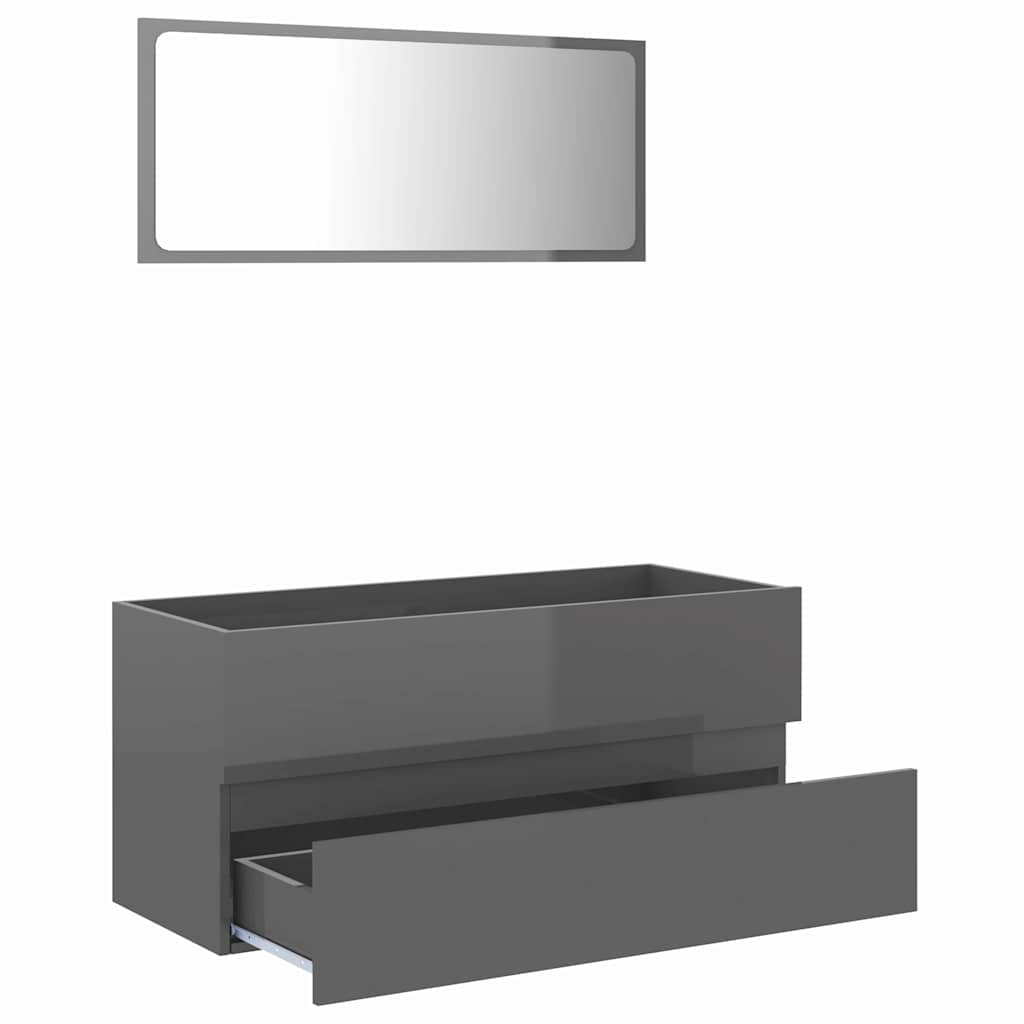 2 Piece Bathroom Furniture Set High Gloss Grey Engineered Wood