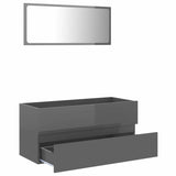 2 Piece Bathroom Furniture Set High Gloss Grey Engineered Wood - Side View